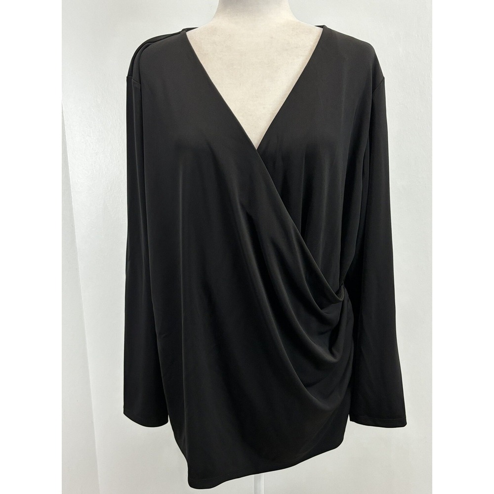 NEW! Talbots Black Faux Wrap Top Shirt 2XP Plus Petites Long Sleeve Vneck
